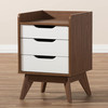 Baxton Studio Brighton Mid-Century White and Walnut Wood 3-Drawer Storage Nightstand 137-7498